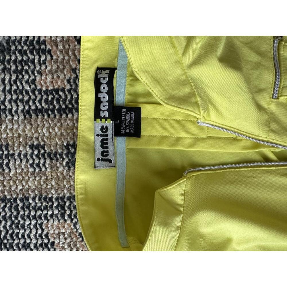 Jamie Sadock Women's Golf Outfit - Sporty Yellow Top & Blue Printed Skirt - Picture 2 of 3